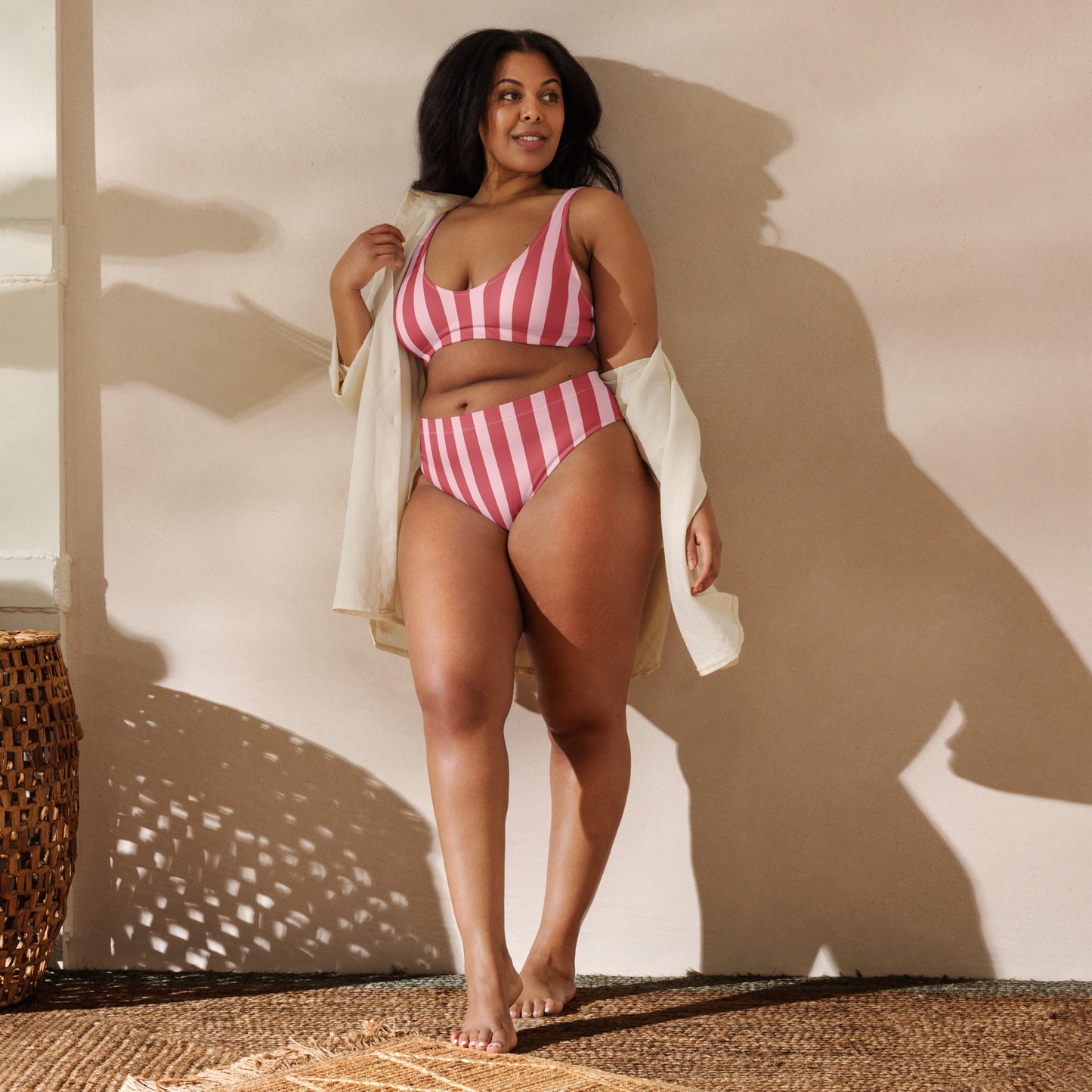 Blush Pinstripes Recycled High-Waisted Bikini